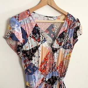 Gap Patchwork Print Midi Wrap Dress